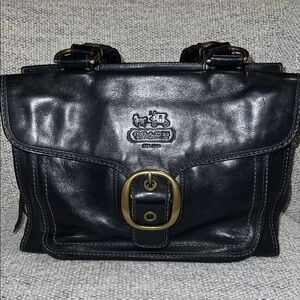 Coach Bleecker Tattersall Legacy Black leather Bag with Brass Accents
